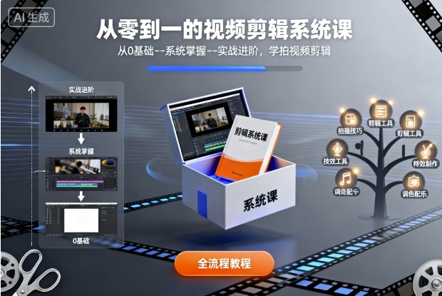 从零到一的视频剪辑系统课，从0基础–系统掌握–实战进阶，学拍视频剪辑-第一资源库