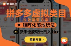 拼多多虚拟类目长效运营方案：矩阵化落地玩法，新手也能轻松日入1k+-第一资源库