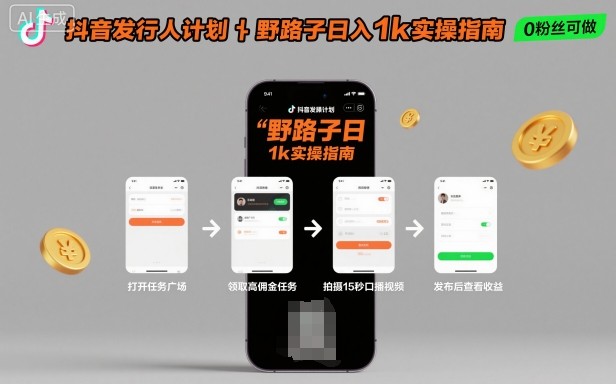 抖音发行人计划全新野路子玩法，随时随地，只要有手机，就能操作，日入1k+【揭秘】-第一资源库
