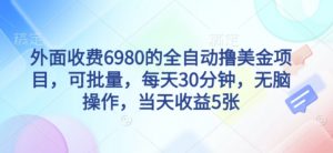 外面收费6980的全自动撸美刀项目，可批量，每天30分钟，无脑操作，当天收益5张【揭秘】-第一资源库