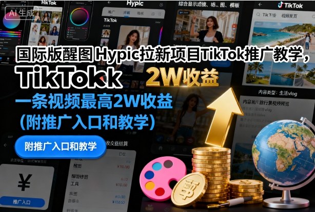 国际版醒图Hypic拉新项目TikTok推广教学，一条视频最高2W收益（附推广入口和教学）-第一资源库