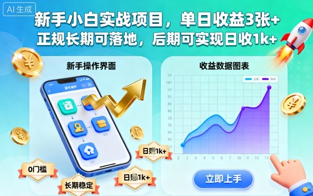 新手小白实战项目，单日收益3张+，正规长期可落地，后期可实现日收1k+【揭秘】-第一资源库