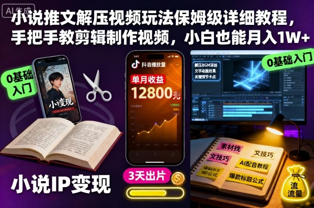 小说推文解压视频玩法保姆级详细教程，手把手教剪辑制作视频，小白也能月入1W+-第一资源库