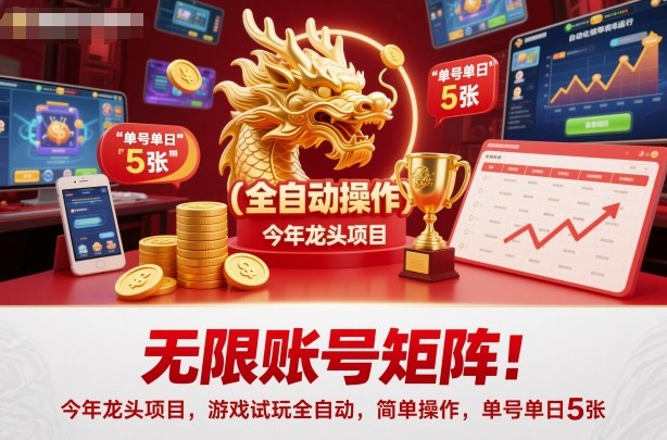 无限账号矩阵！今年龙头项目，游戏试玩全自动，简单操作，单号单日5张【揭秘】-第一资源库