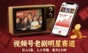 视频号老剧明星赛道，日入5张，人人可做，每天2小时-第一资源库