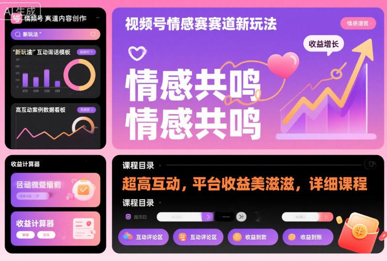 视频号情感赛道新玩法，超高互动，平台收益美滋滋，详细课程-第一资源库