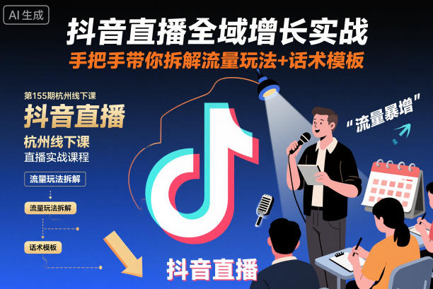 抖音直播全域增长实战第155期杭州线下课，手把手带你拆解流量玩法+话术模板-第一资源库