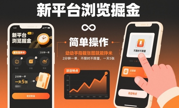 新平台浏览掘金，动动手指截张图就能挣米，2分钟一单，不限时不限量，一天5张【揭秘】-第一资源库