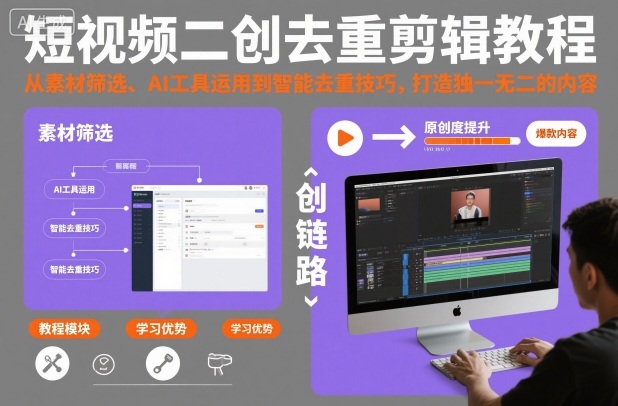 短视频二创去重剪辑教程，从素材筛选、AI工具运用到智能去重技巧，打造独一无二的内容-第一资源库