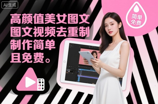 高颜值美女图文视频去重制作教学，制作简单且免费-第一资源库