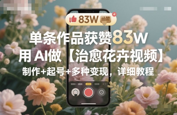 单条作品获赞83W，用AI做【治愈花卉视频】，制作+起号+多种变现，详细教程-第一资源库