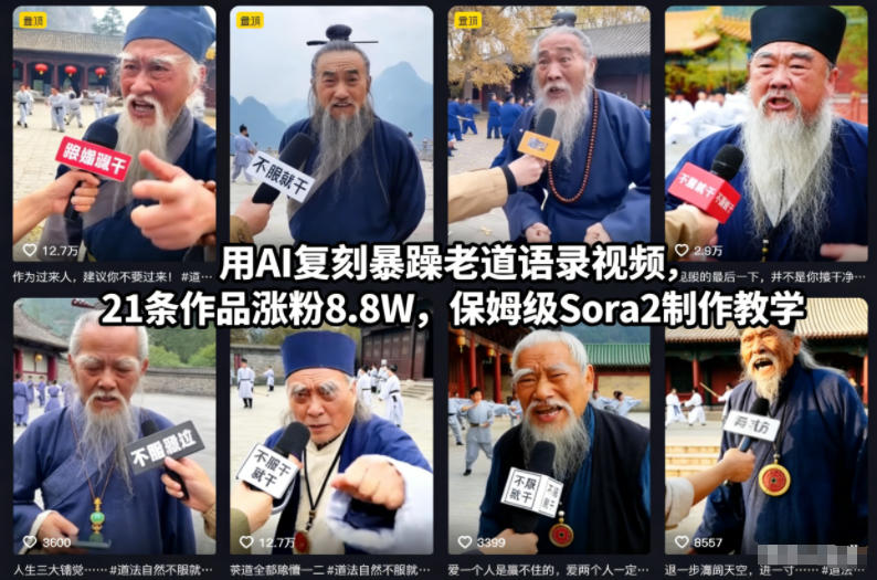 用AI复刻暴躁老道语录视频，21条作品涨粉8.8W，保姆级Sora2制作教学-第一资源库
