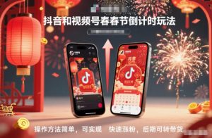 抖音和视频号，春节倒计时玩法，操作方法简单，可实现快速涨粉，后期可转带货-第一资源库