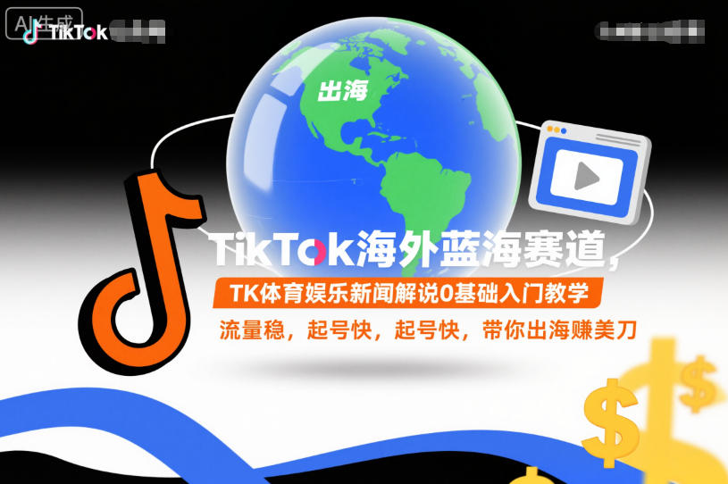TikTok海外蓝海赛道，TK体育娱乐新闻解说0基础入门教学，流量稳，起号快，带你出海賺美刀-第一资源库
