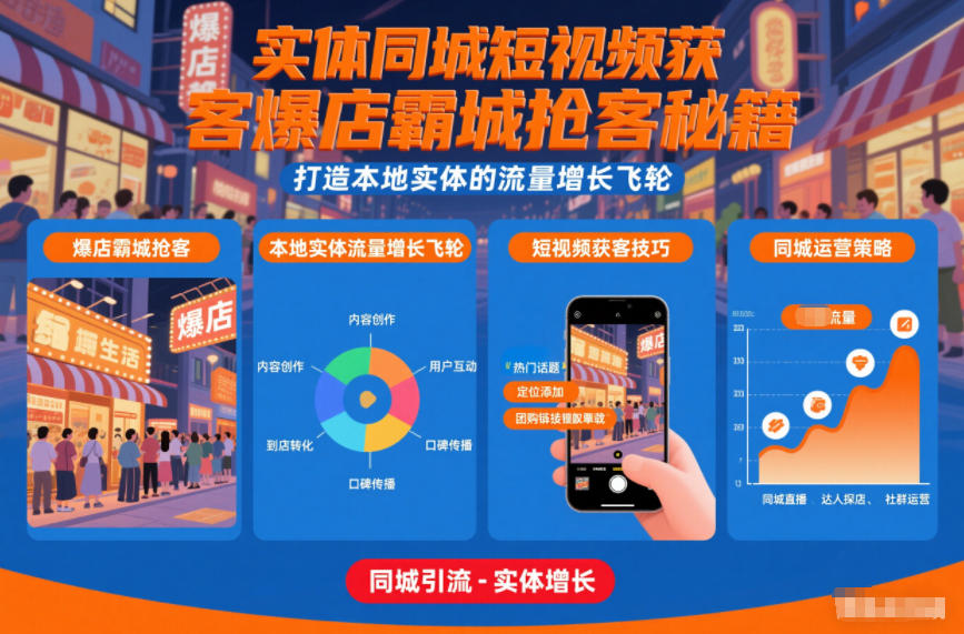 实体同城短视频获客爆店霸城抢客秘籍，打造本地实体的流量增长飞轮-第一资源库