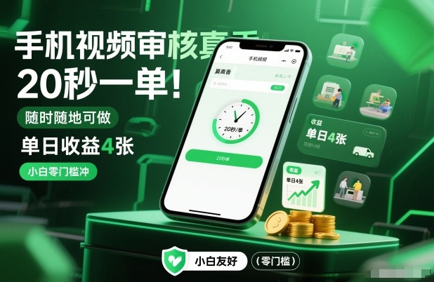 手机视频审核真香！20秒一单，随时随地可做，单日收益4张，小白零门槛冲【揭秘】-第一资源库