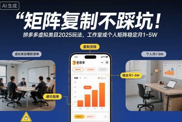 矩阵复制不踩坑！拼多多虚拟类目2025玩法，工作室或者个人矩阵稳定月1-5W【揭秘】-第一资源库
