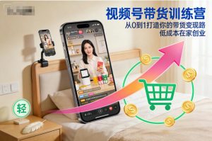 视频号带货训练营，从0到1打造你的带货变现路，低成本在家创业-第一资源库