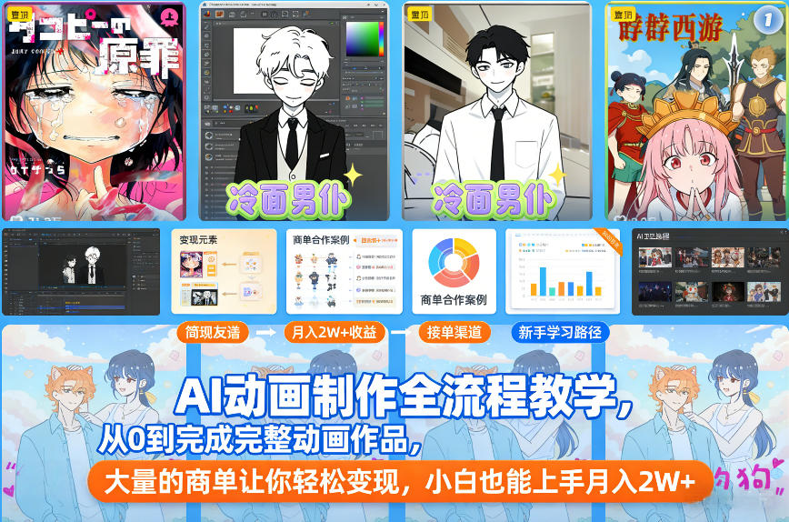 AI动画制作全流程教学，从0到完成完整动画作品，大量的商单让你轻松变现，小白也能上手月入2W+-第一资源库