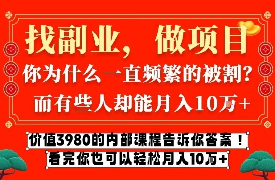 价值3980的网创内部课程，告诉你互联网创业月入10个W的秘密【揭秘】-第一资源库