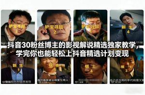 抖音30万粉丝博主的影视解说精选独家教学,学完你也能轻松上抖音精选计划变现-第一资源库