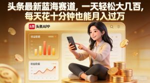 头条最新蓝海赛道，一天轻松大几张，每天花十分钟也能月入过1W【揭秘】-第一资源库