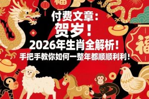 付费文章:贺岁!2026年生肖全解析!手把手教你如何一整年都顺顺利利!-第一资源库