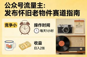 公众号流量主之发布怀旧老物件赛道，竞争小，每天操作1小时，日入2张-第一资源库