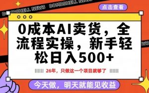 0成本AI卖货，每天十几分钟，新手轻松日入500+，隔天就能见收益【揭秘】-第一资源库