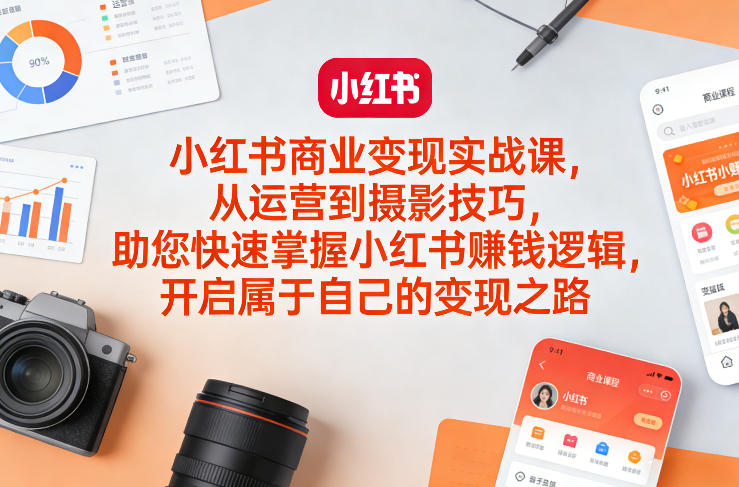 小红书商业变现实战课，从运营到摄影技巧，助您快速掌握小红书賺钱逻辑，开启属于自己的变现之路-第一资源库