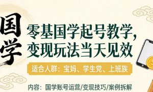 国学小白零基起号，实操当天见效，单账号日收益1k+，适合人群:宝妈、学生党、上班族【揭秘】-第一资源库