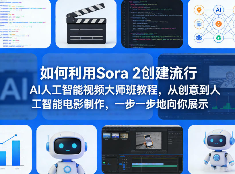 如何利用Sora 2创建流行AI人工智能视频大师班教程，从创意到人工智能电影制作，一步一步地向你展示-第一资源库