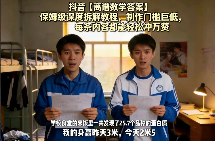 抖音【离谱数学答案】保姆级深度拆解教程，制作门槛巨低，每条内容都能轻松冲万赞，附详细步骤-第一资源库