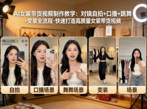 AI女装带货视频制作教学，对镜自拍、口播、跳舞、变装全流程，快速打造高质量女装带货视频-第一资源库