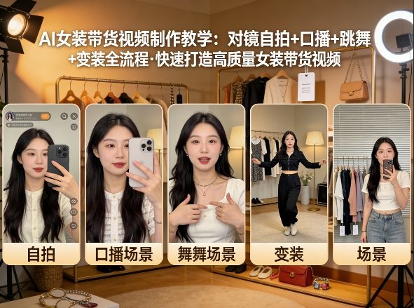AI女装带货视频制作教学，对镜自拍、口播、跳舞、变装全流程，快速打造高质量女装带货视频-第一资源库