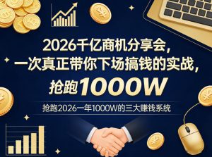 2026千亿商机分享会,一次真正带你下场搞钱的实战,抢跑2026一年1000W的三大賺钱系统-第一资源库