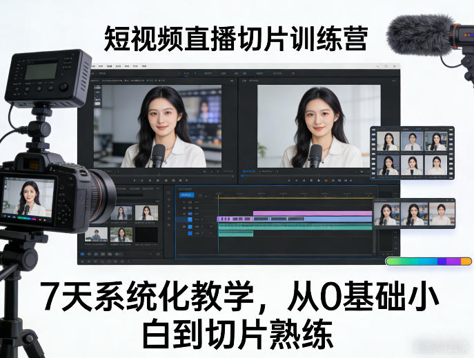 短视频直播切片训练营，7天系统化教学，从0基础小白到切片熟练-第一资源库