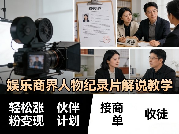 娱乐商界人物纪录片解说教学，轻松涨粉变现，伙伴计划，接商单，收徒等-第一资源库