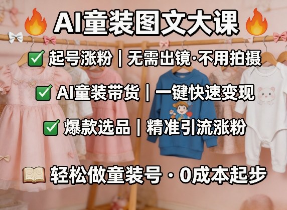 AI童装图文剪辑，某社群童装图文大课，起号涨粉、AI童装带货、爆款选品，无需出镜和拍摄-第一资源库