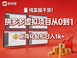 纯实操干货！拼多多虚拟项目从0到1，矩阵化轻松日入1k+【揭秘】-第一资源库