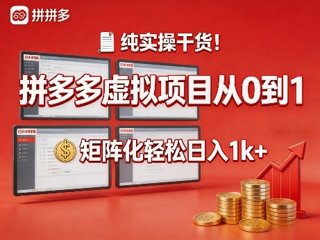 纯实操干货！拼多多虚拟项目从0到1，矩阵化轻松日入1k+【揭秘】-第一资源库