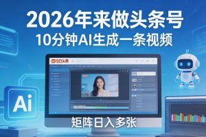 2026年来做头条号，10分钟AI生成一条视频，矩阵日入多张-第一资源库