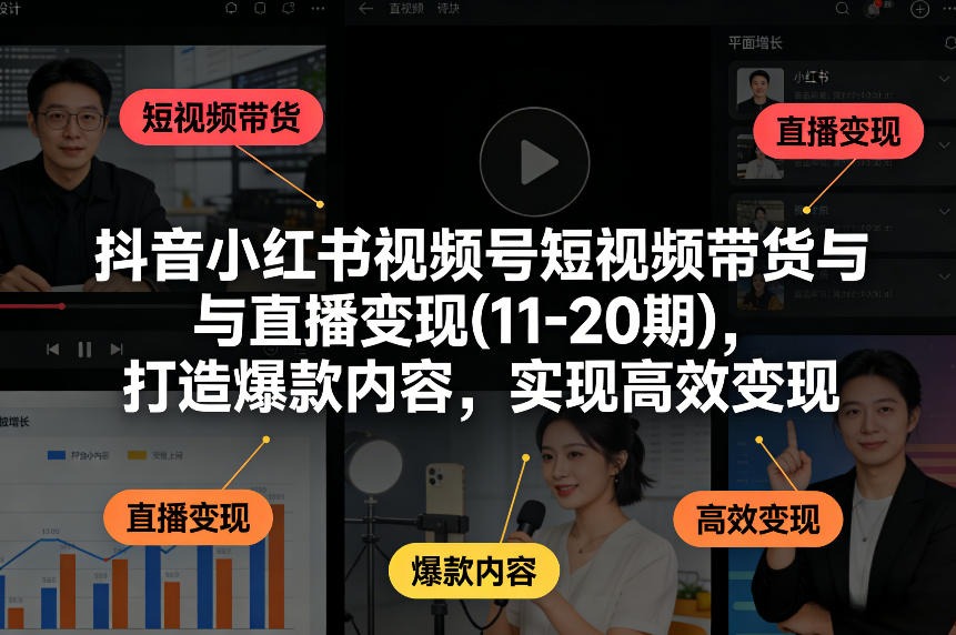 抖音小红书视频号短视频带货与直播变现(10-20期)，打造爆款内容，实现高效变现（更新）-第一资源库