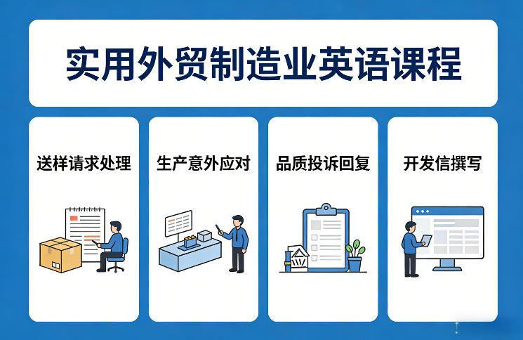 实用外贸制造业英语课程，教你专业处理送样请求、应对生产意外、回复品质投诉、撰写开发信等-第一资源库