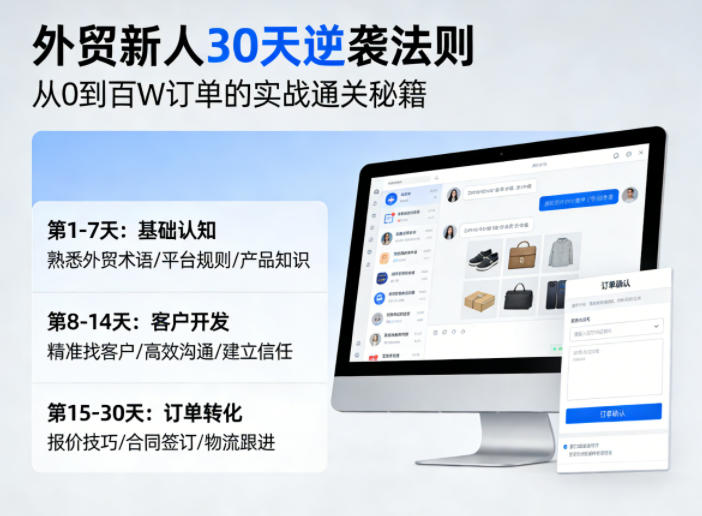 外贸新人30天逆袭法则，教你从0到百W订单的实战通关秘籍-多金部落-社群网课资源站