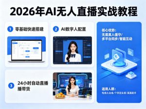 2026年AI无人直播实战教程，零基础也能快速搭建AI数字人无人直播间，实现24小时自动直播带货-第一资源库