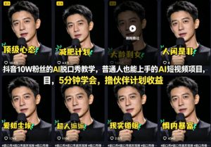 抖音10W粉丝的AI脱口秀教学,普通人也能上手的AI短视频项目,5分钟学会,撸伙伴计划收益-第一资源库
