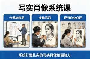 写实肖像系统课,全程分模块教学+多轮示范+逐节作业点评,系统打造扎实的写实肖像绘画能力-第一资源库