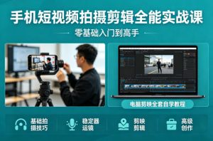 手机短视频拍摄剪辑全能实战课:零基础入门到高手,稳定器运镜+电脑剪映全套自学教程-第一资源库