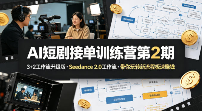 AI短剧接单训练营第2期，3+2工作流升级版，Seedance 2.0工作流，带你玩转新流程极速賺钱-多金部落-社群网课资源站